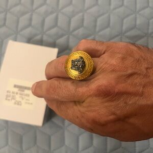Authentic NEW and very rare Versace Gold and Silver Medusa Head Ring size 8.